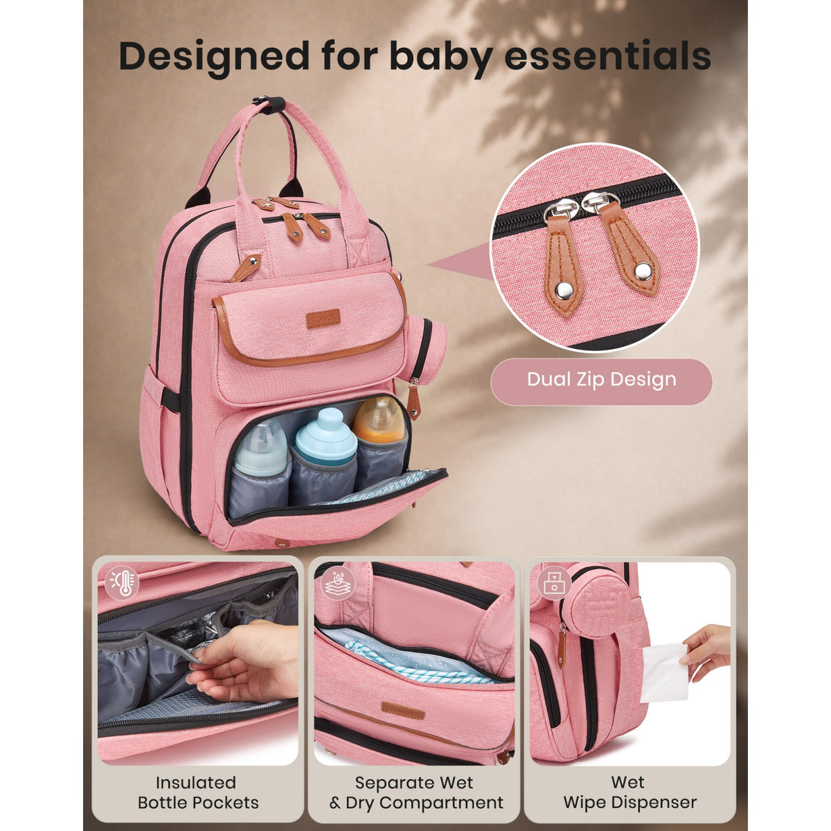 BCK2615 - Kono 3-in-1 Mummy Nappy Backpack Set with Changing Mat & Insulated Pacifier Pouch