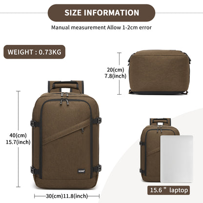 BPK2551 - Kono Flexible Cabin Backpack 30×20×40-Fits 15.6" Laptop, Clamshell Access-Great for Holidays, Work Trips & Commuting