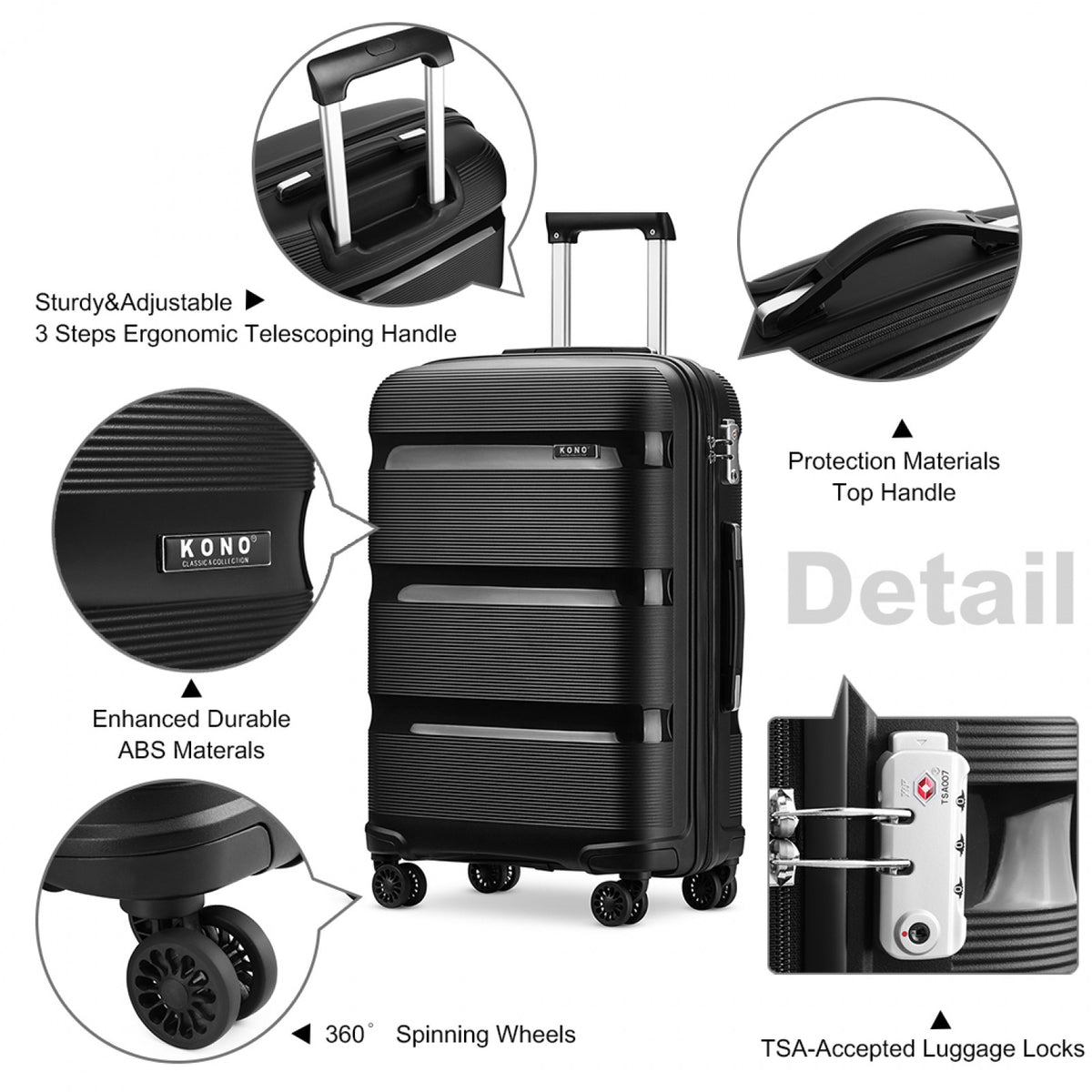 Kono 24" K2092L - Bright Hard Shell PP Suitcase - Classic Collection