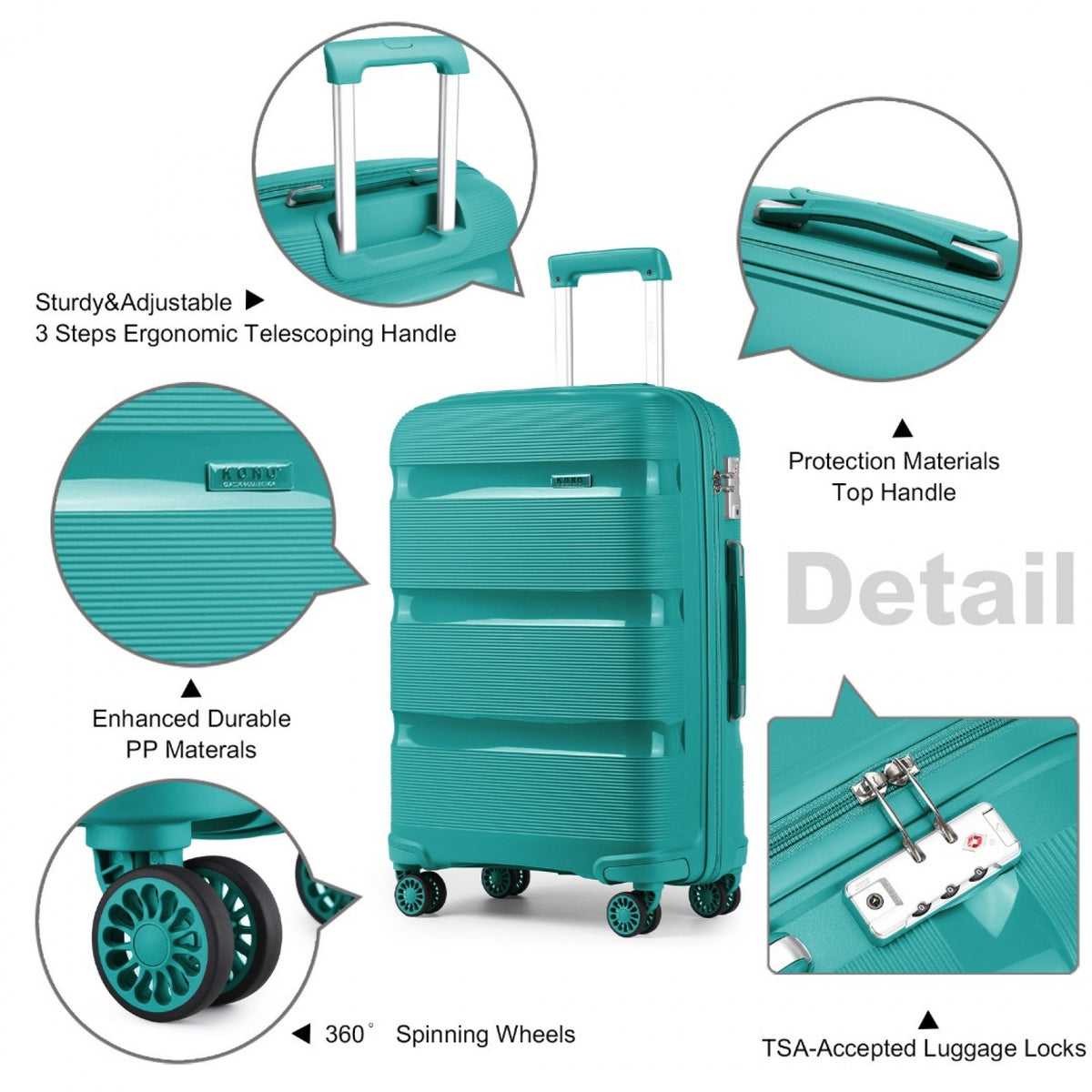 Kono 24" K2092L - Bright Hard Shell PP Suitcase - Classic Collection