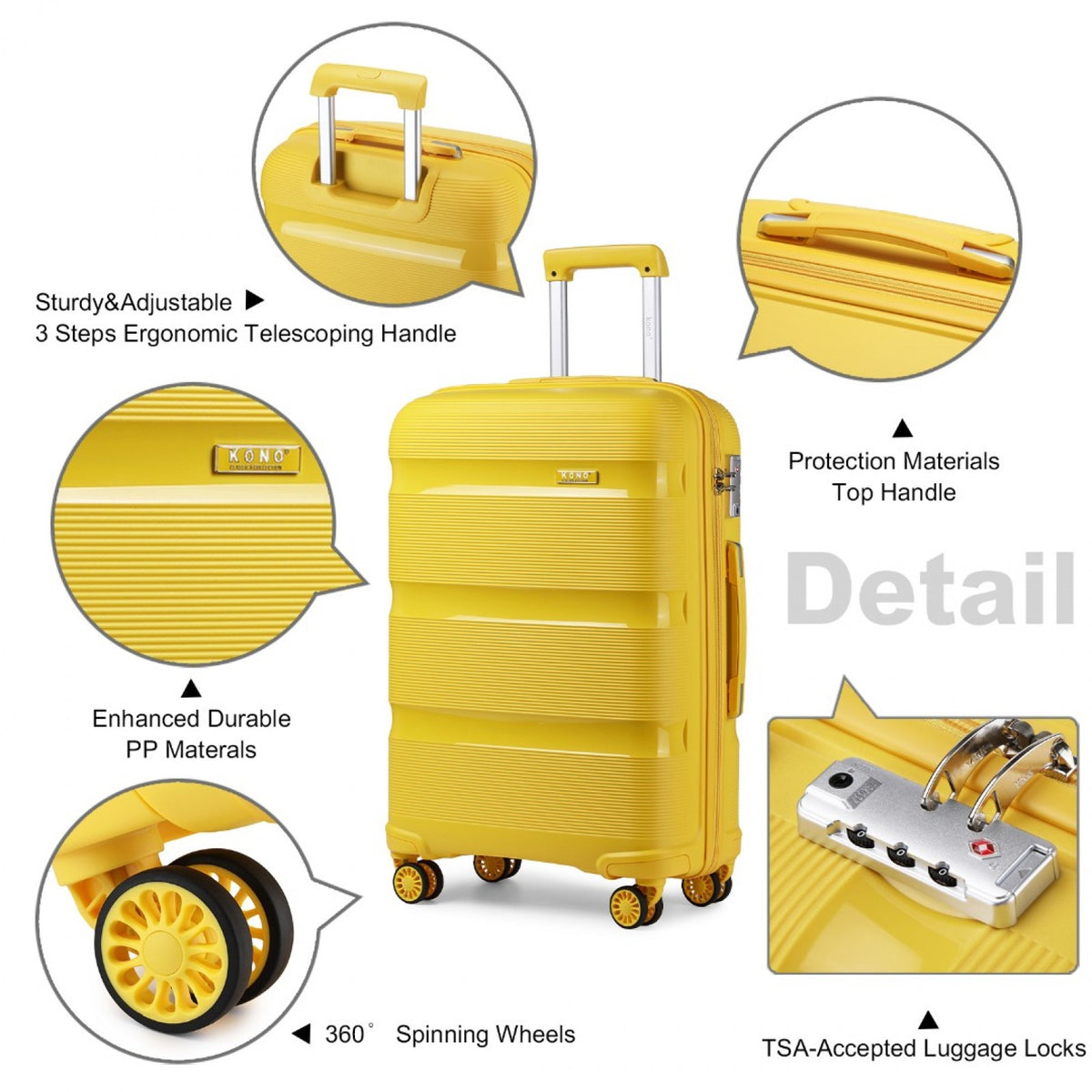 Kono 24" K2092L - Bright Hard Shell PP Suitcase - Classic Collection