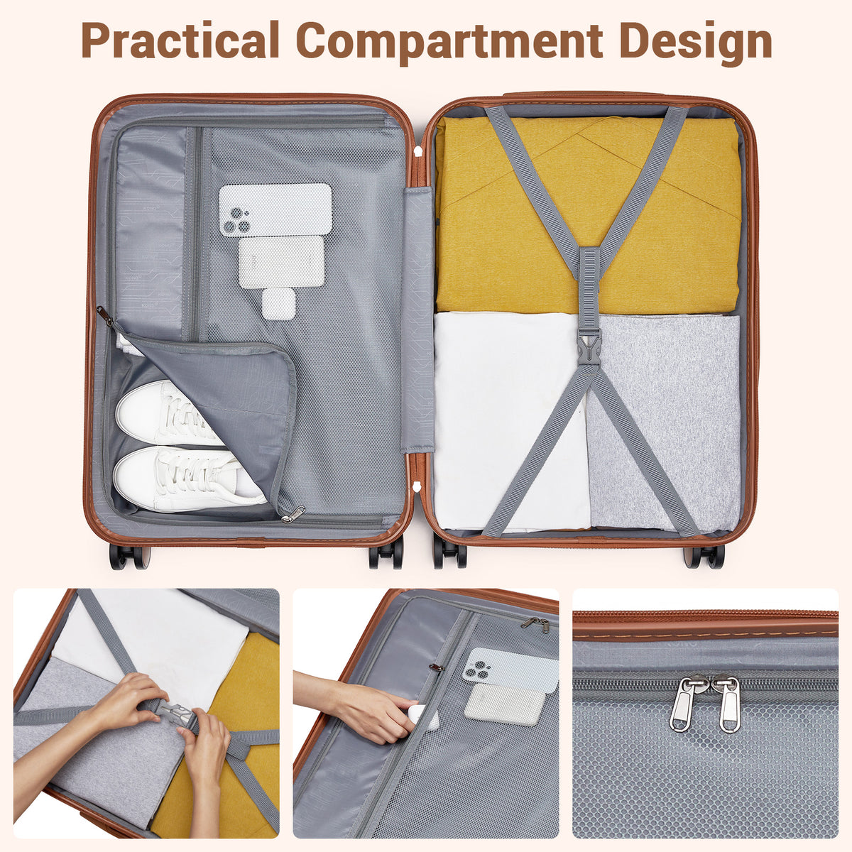 KSK2592+EA2212 - Kono 3‑Piece ABS+PC Suitcase Set with Travel Bag & Toiletry Pouch