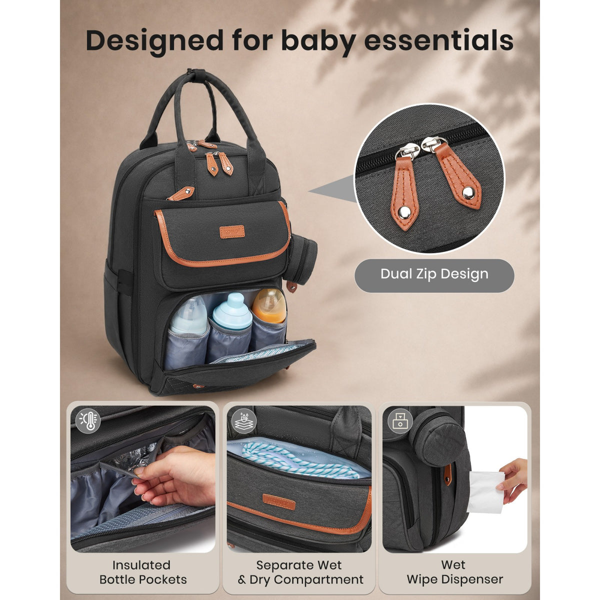 BCK2615 - Kono 3-in-1 Mummy Nappy Backpack Set with Changing Mat & Insulated Pacifier Pouch