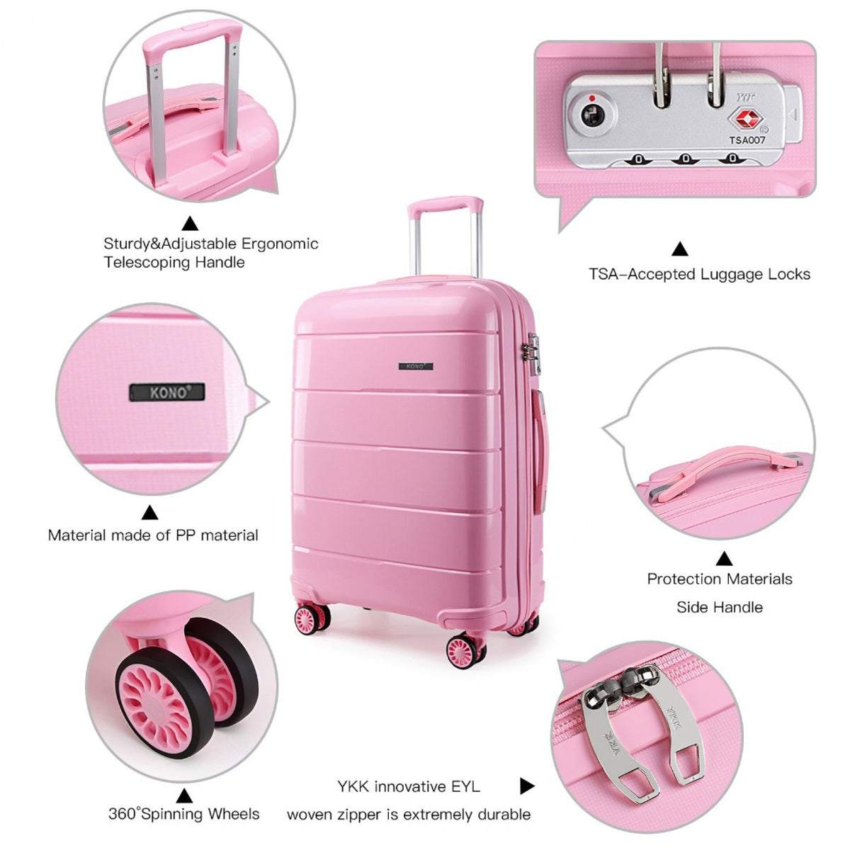 Kono 24" K1997L - HARD SHELL PP SUITCASE