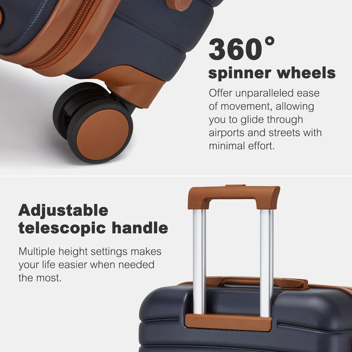 KSK2592+EA2212 - Kono 3‑Piece ABS+PC Suitcase Set with Travel Bag & Toiletry Pouch