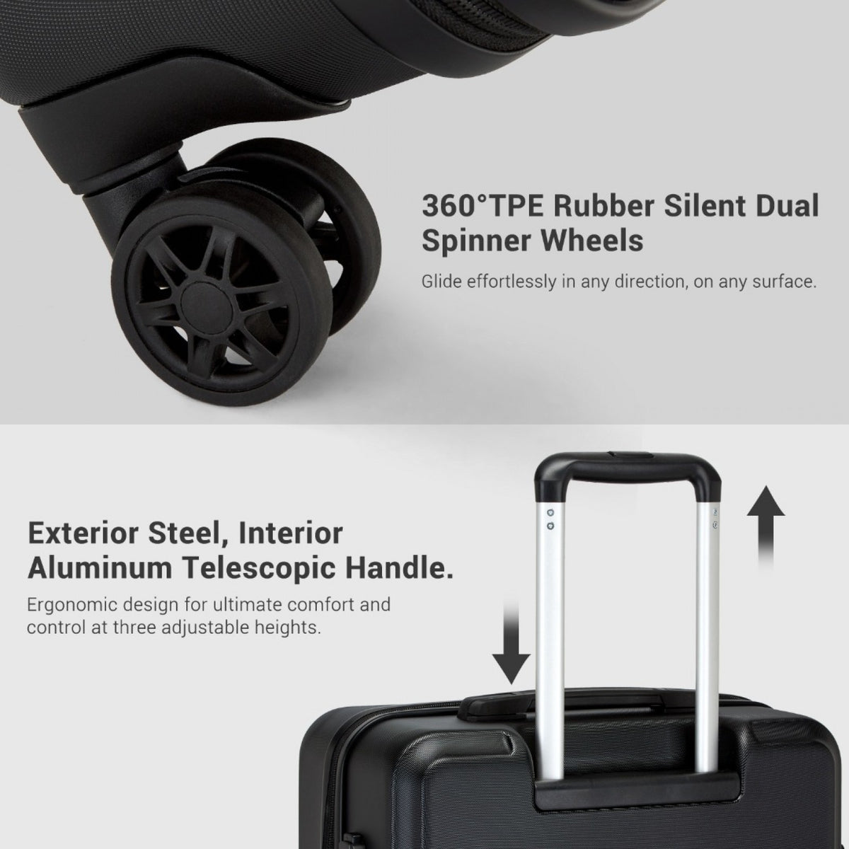 KSK2494 - Kono 28 Inch Minimalist Hard Shell ABS+PC Check-In Suitcase with TSA Lock 360° Spinner Wheels - Black