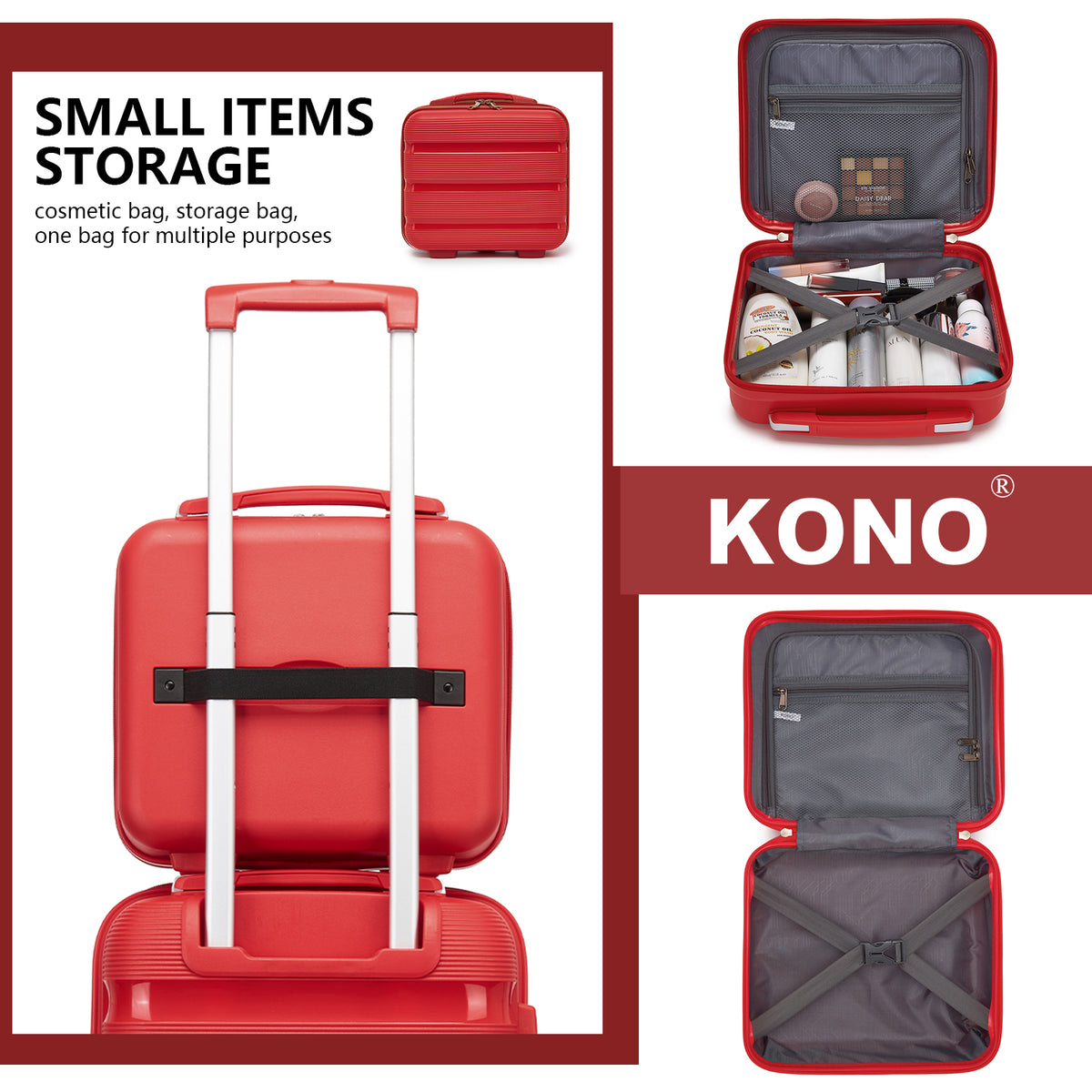 Kono 12" KSK2492 - PP Hardshell Lightweight Vanity Case for Travel & Daily Use