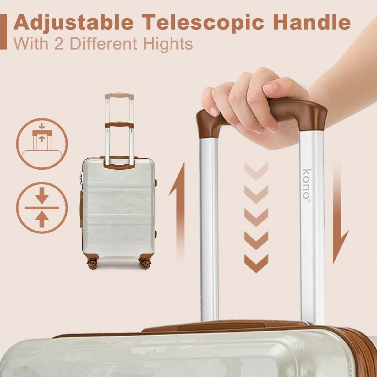 K1871-1L - Kono ABS 24 Inch Sculpted Horizontal Design Suitcase