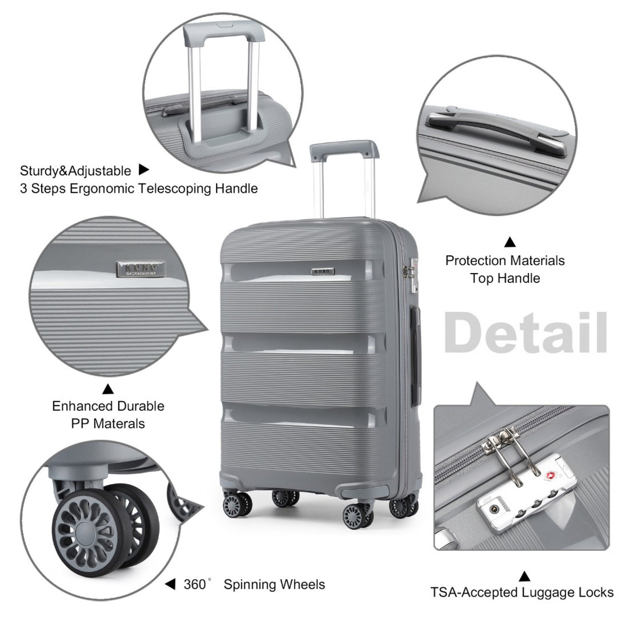 Kono 24" K2092L - Bright Hard Shell PP Suitcase - Classic Collection