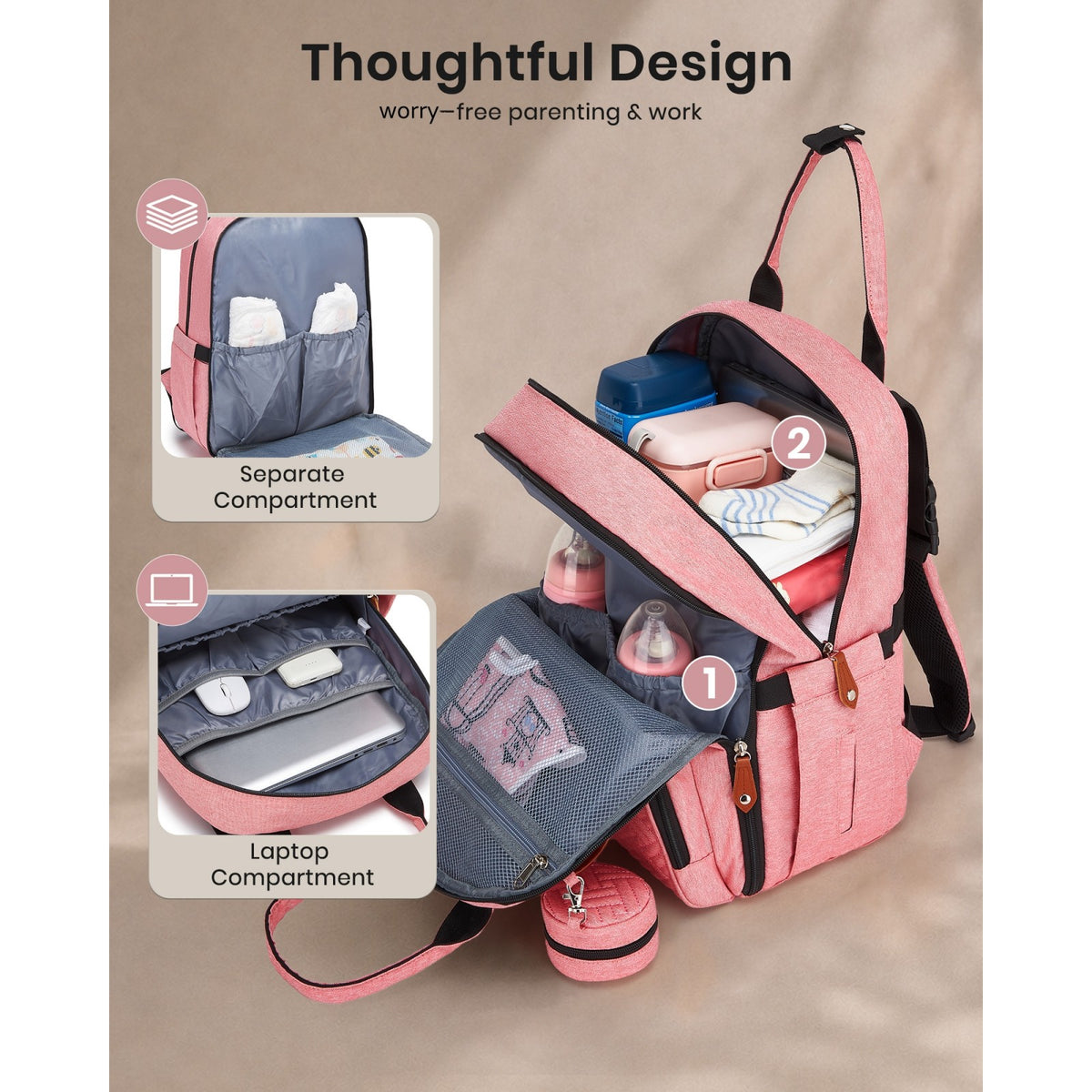BCK2615 - Kono 3-in-1 Mummy Nappy Backpack Set with Changing Mat & Insulated Pacifier Pouch