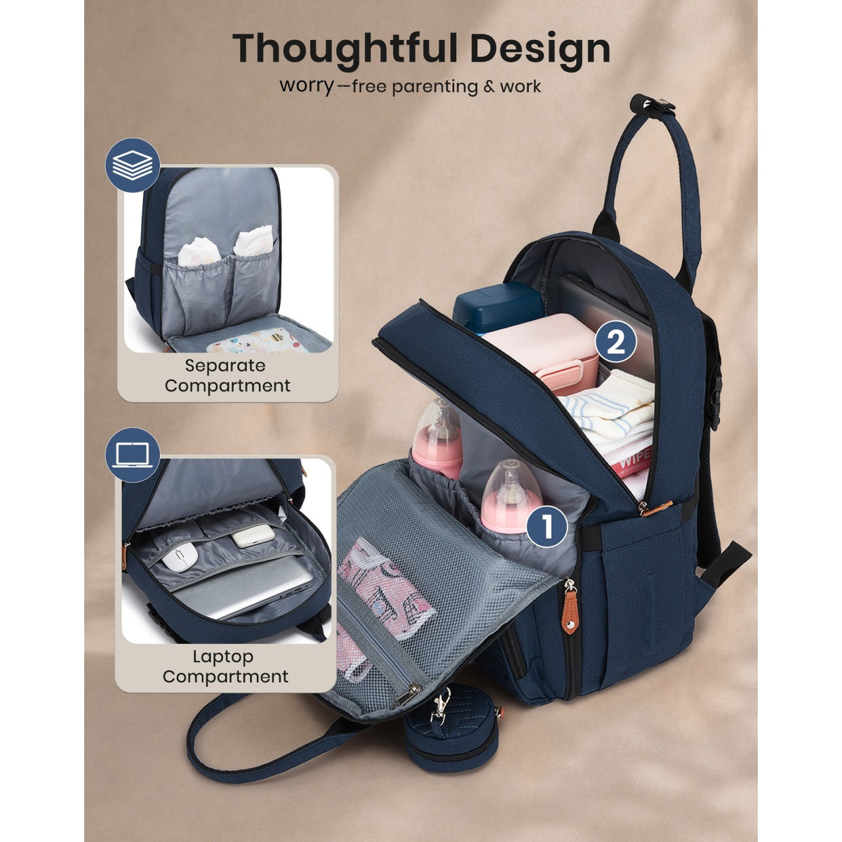 BCK2615 - Kono 3-in-1 Mummy Nappy Backpack Set with Changing Mat & Insulated Pacifier Pouch