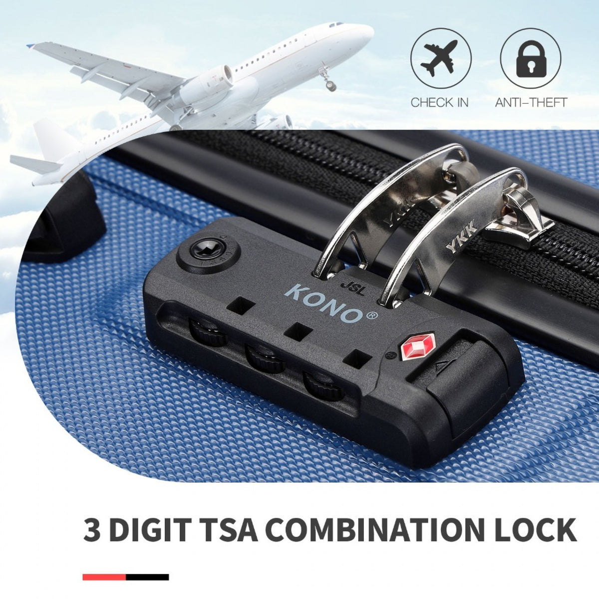 K1871-1L - Kono ABS 24 Inch Sculpted Horizontal Design Suitcase
