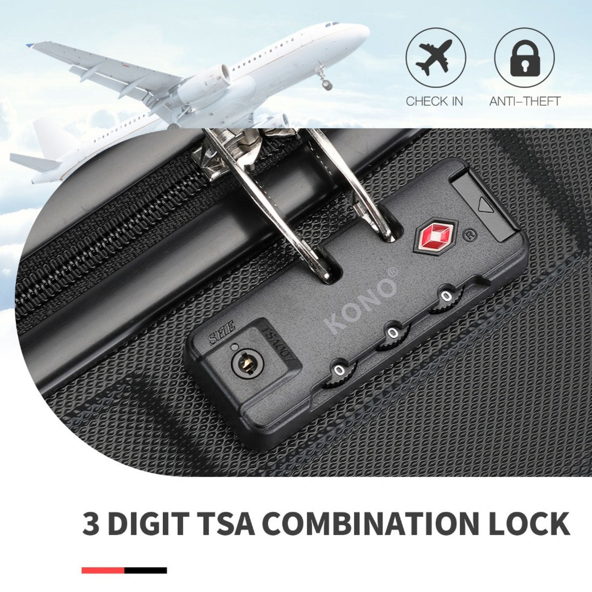K1871-1L - Kono ABS 24 Inch Sculpted Horizontal Design Suitcase