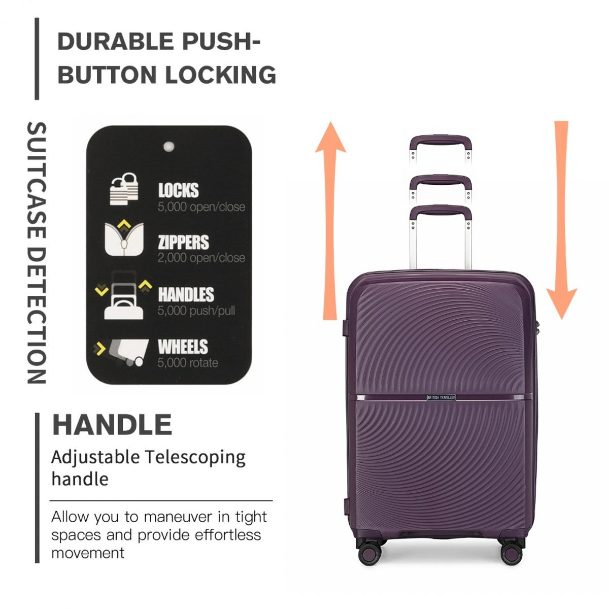 British Traveller 20" K2393L - Spinner Hard Shell PP Suitcase With TSA Lock
