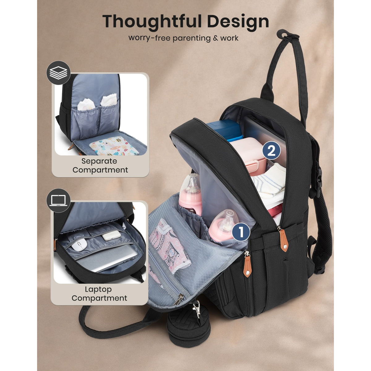 BCK2615 - Kono 3-in-1 Mummy Nappy Backpack Set with Changing Mat & Insulated Pacifier Pouch