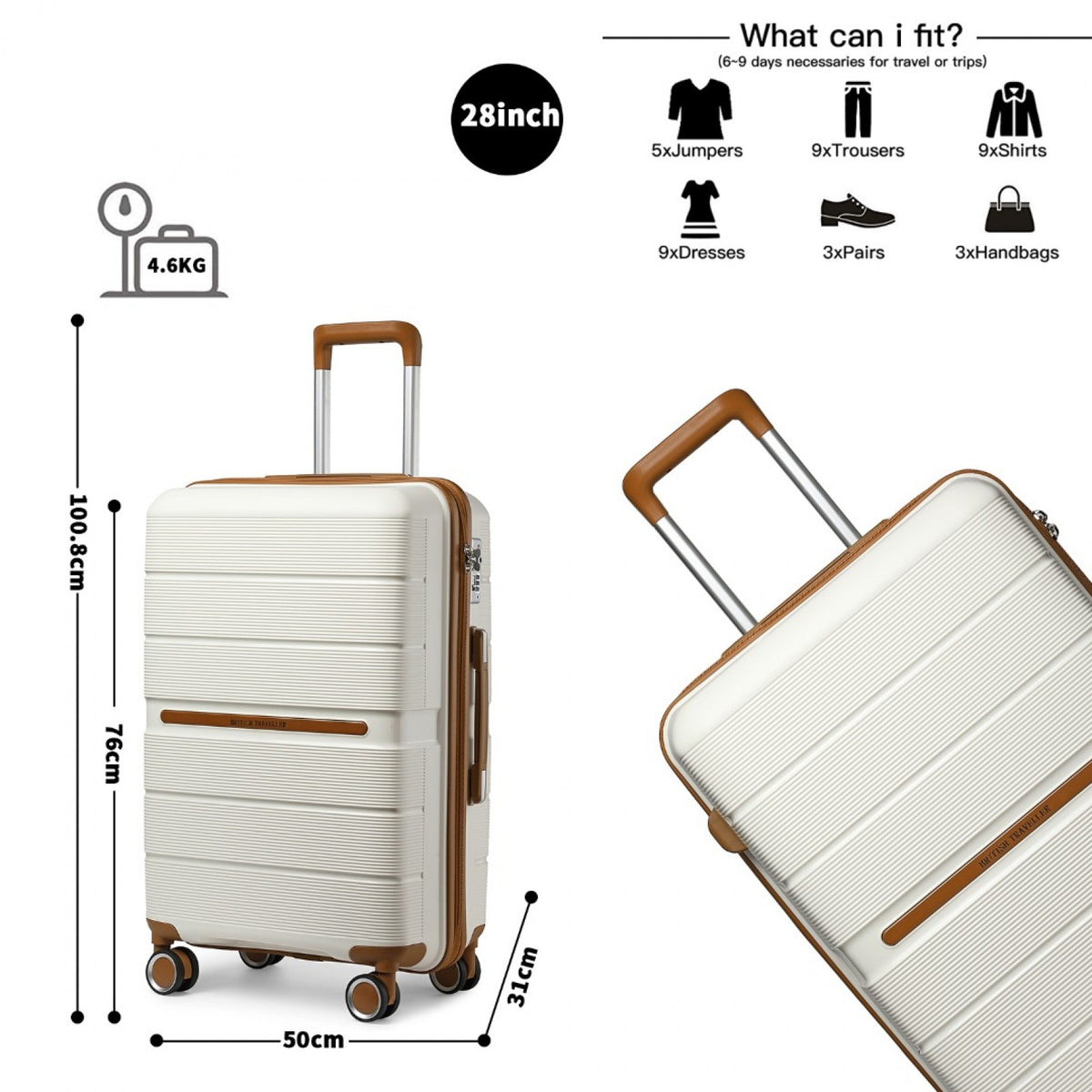 British Traveller K2392L - 3 Pcs Multi-Texture Polypropylene Hard Shell Suitcase With TSA Lock