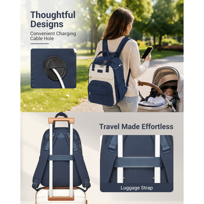 BCK2623 - Kono 2-in-1 Nappy Changing Backpack Set, Large Capacity Diaper Bag With Changing Mat - Black