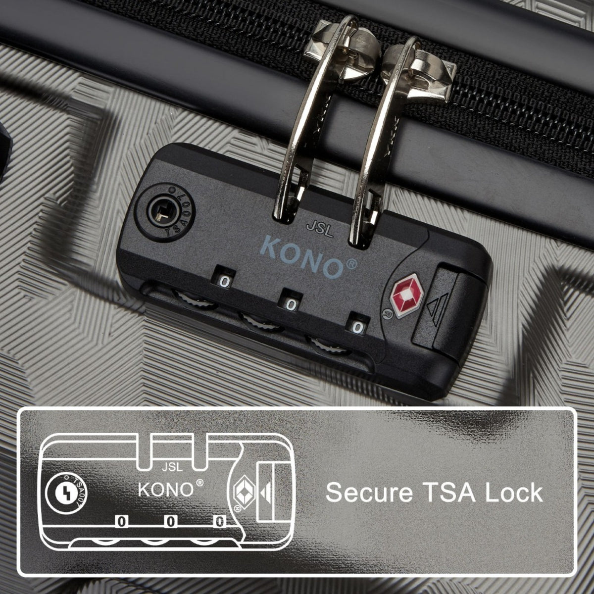 K1871-1L - Kono ABS 24 Inch Sculpted Horizontal Design Suitcase
