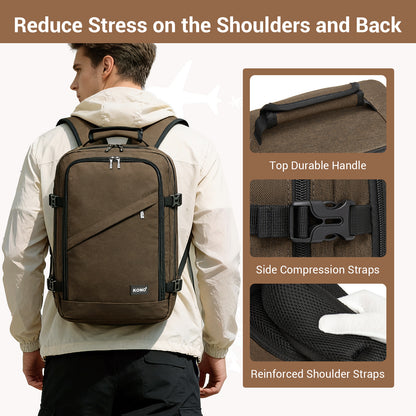BPK2551 - Kono Flexible Cabin Backpack 30×20×40-Fits 15.6" Laptop, Clamshell Access-Great for Holidays, Work Trips & Commuting