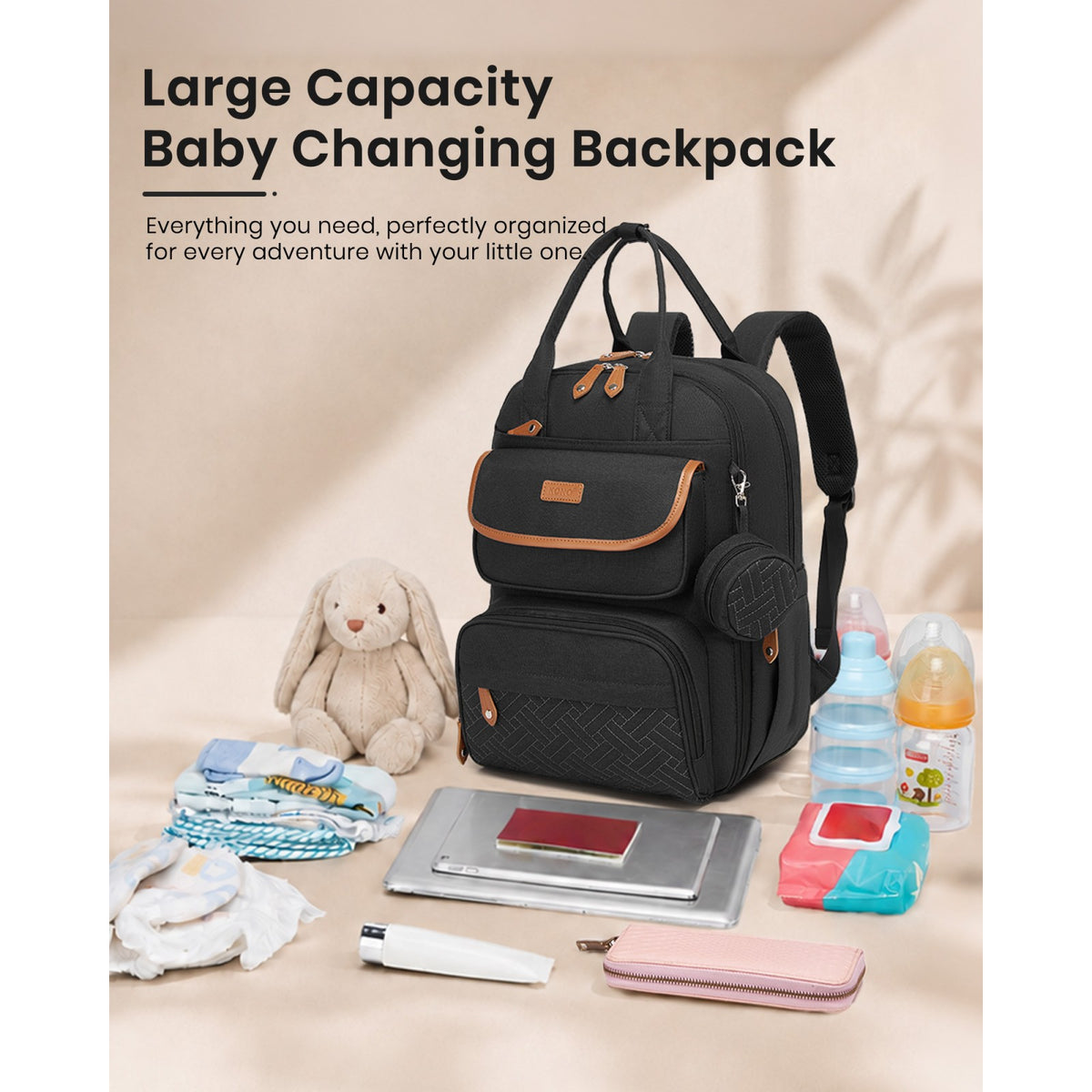 BCK2615 - Kono 3-in-1 Mummy Nappy Backpack Set with Changing Mat & Insulated Pacifier Pouch