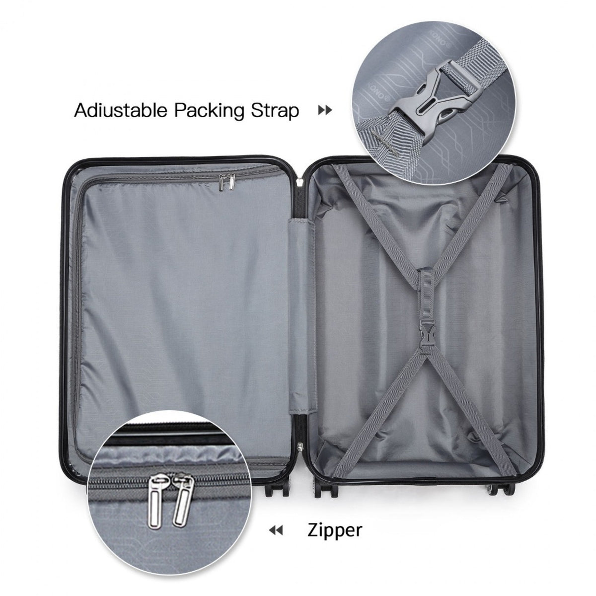 K1871-1L - Kono ABS 24 Inch Sculpted Horizontal Design Suitcase
