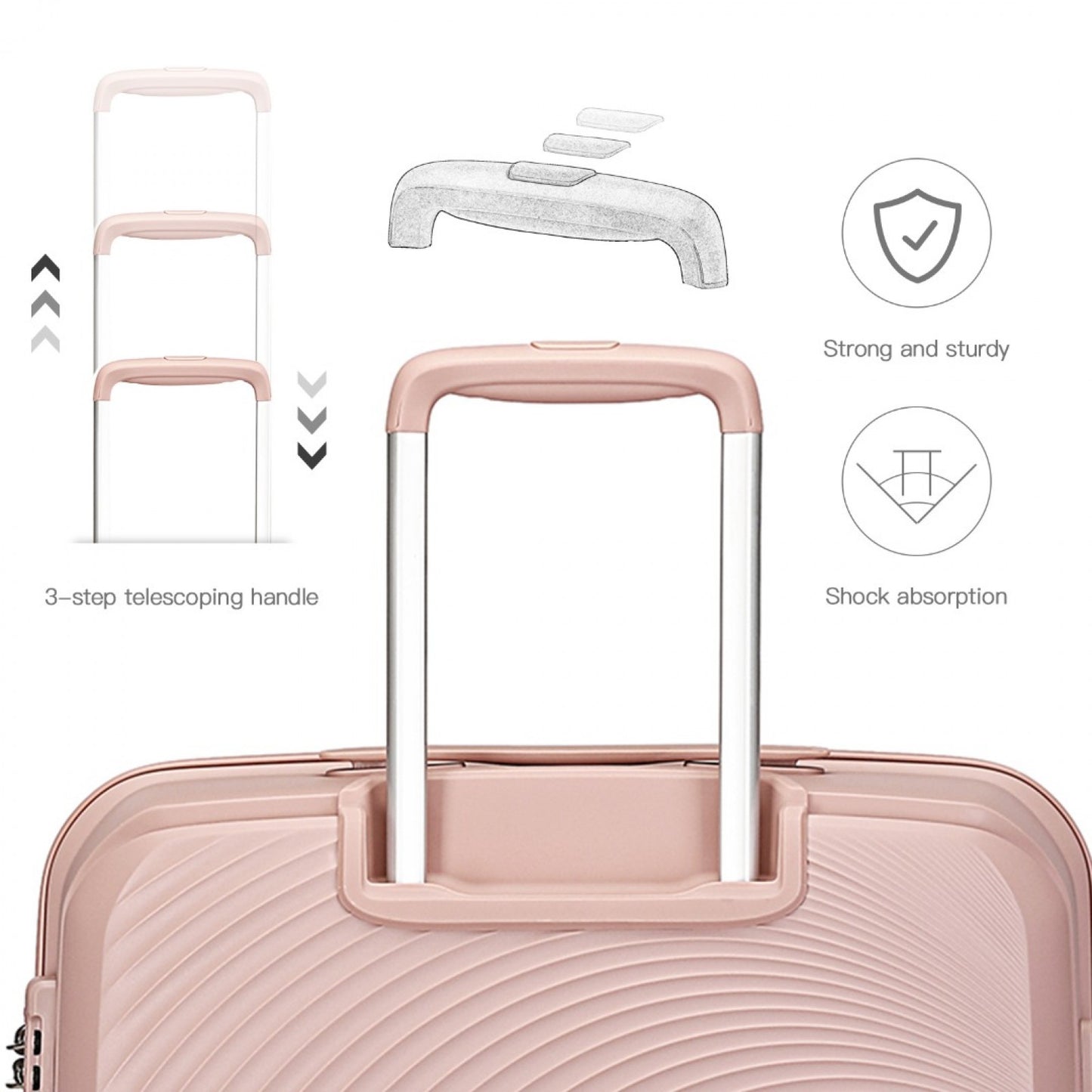 British Traveller K2393L - 4 Pcs Set Spinner Hard Shell PP Suitcase With TSA Lock And Vanity Case