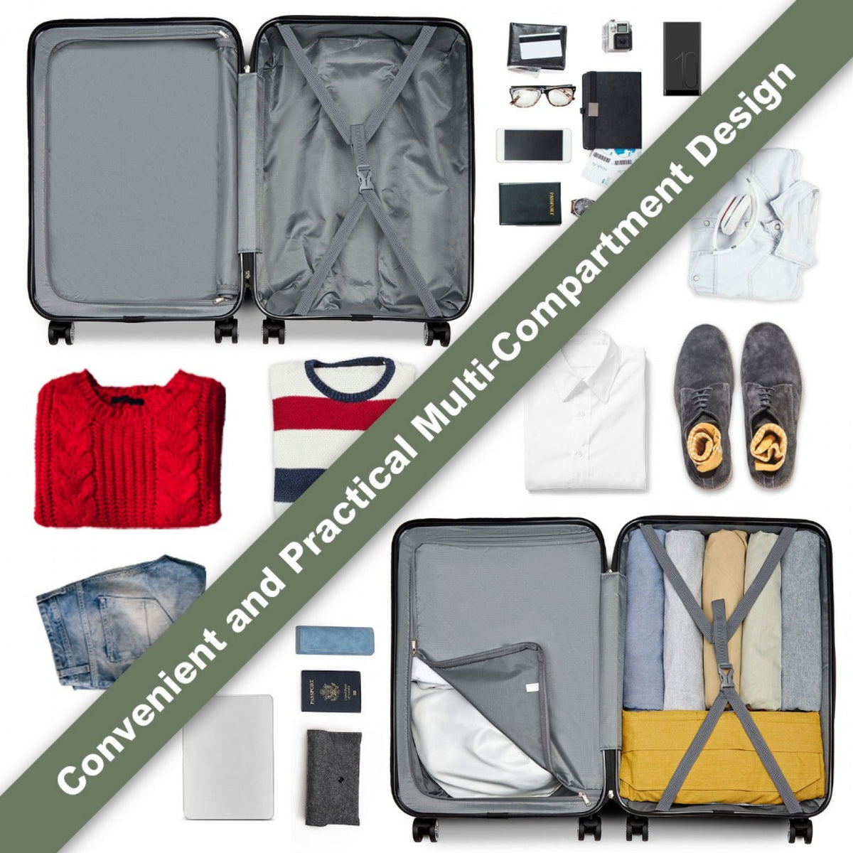K1871-1L - Kono ABS 24 Inch Sculpted Horizontal Design Suitcase