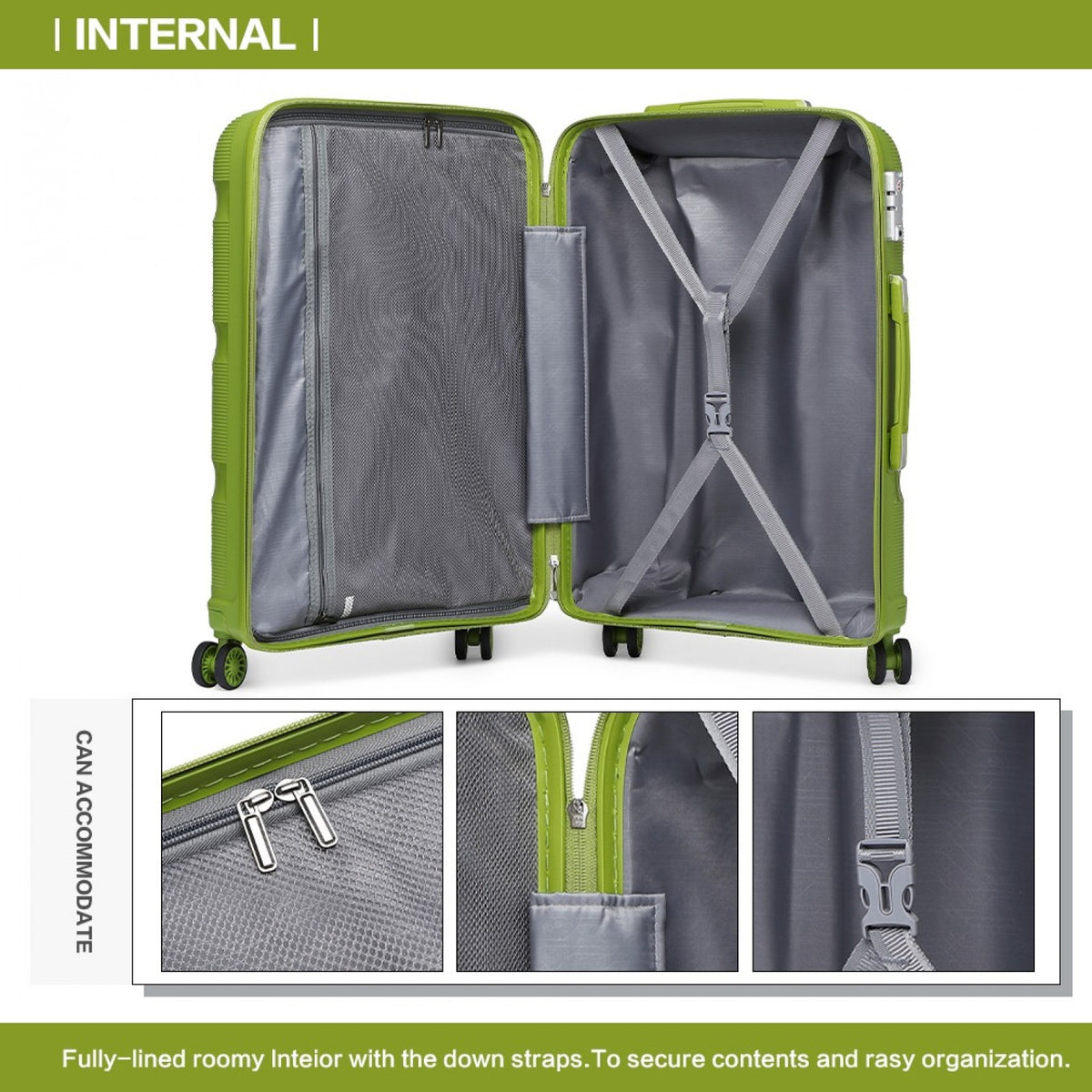 Kono 24" K2092L - Bright Hard Shell PP Suitcase - Classic Collection