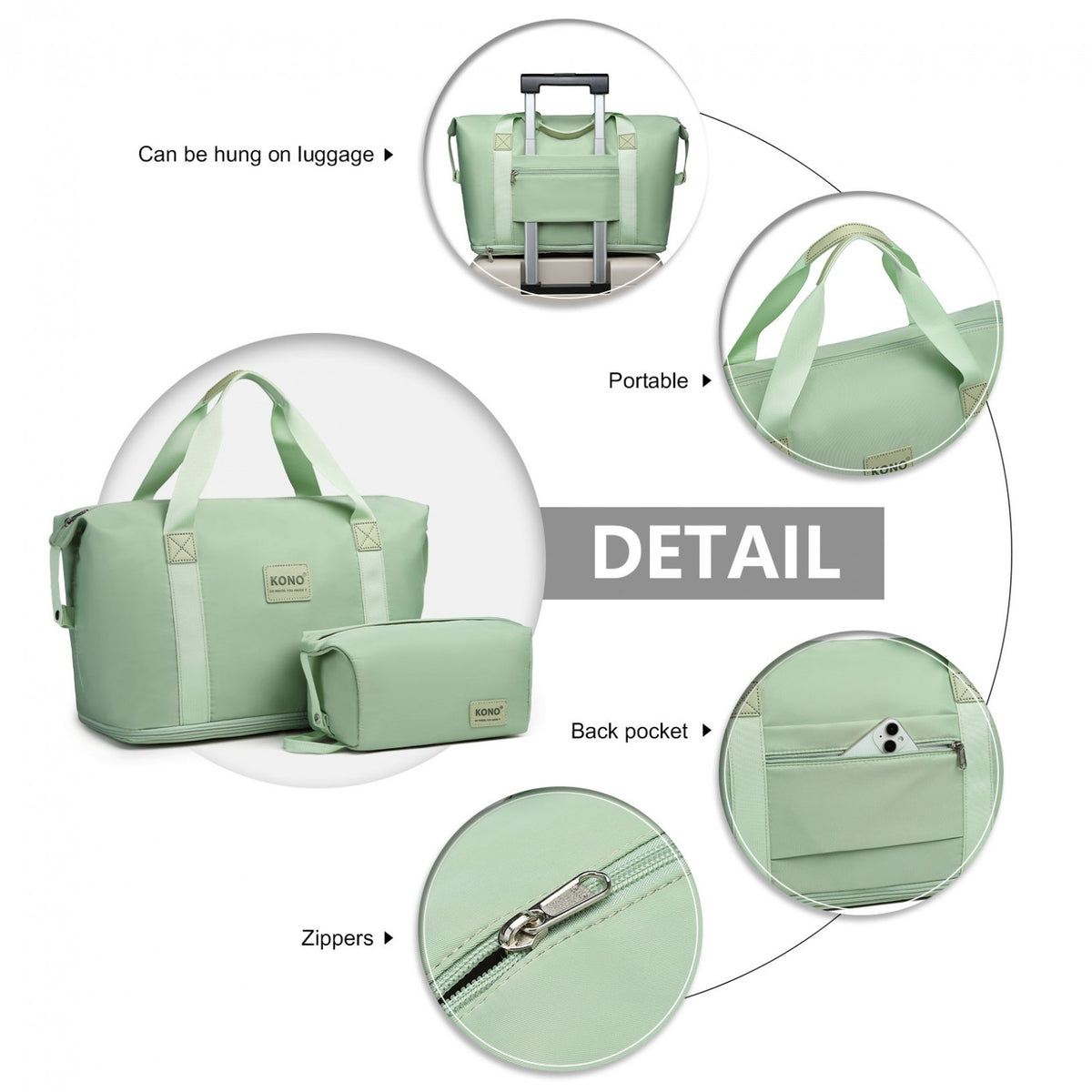 KSK2592+EA2212 - Kono 3‑Piece ABS+PC Suitcase Set with Travel Bag & Toiletry Pouch