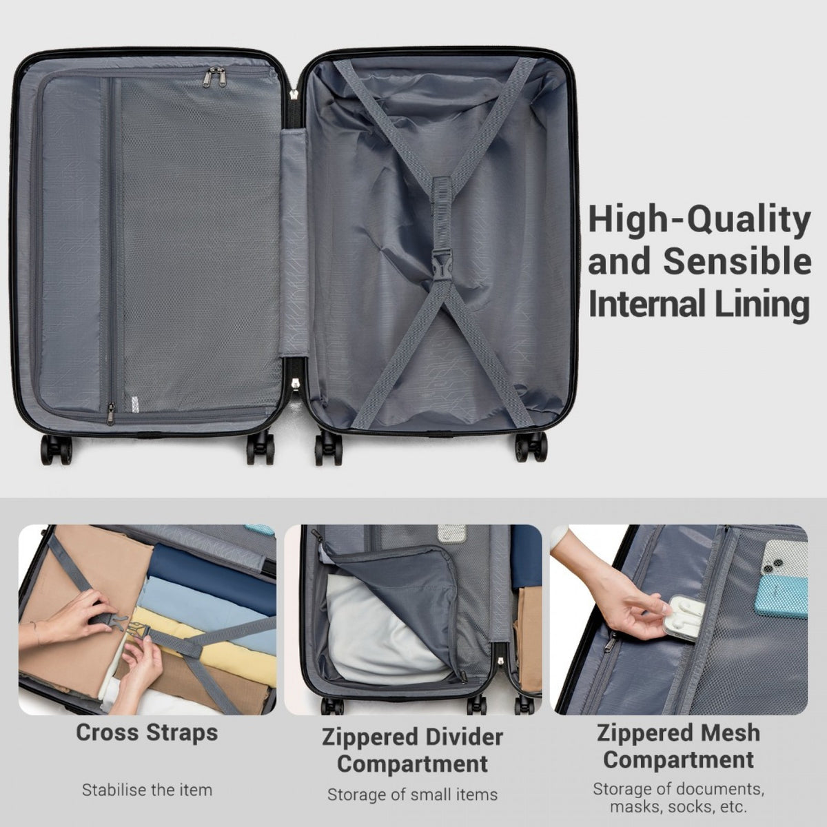 Kono 20" KSK2494 - Cabin Size Minimalist Hard Shell ABS+PC Carry-On Suitcase with TSA Lock 360° Spinner Wheels - Blue