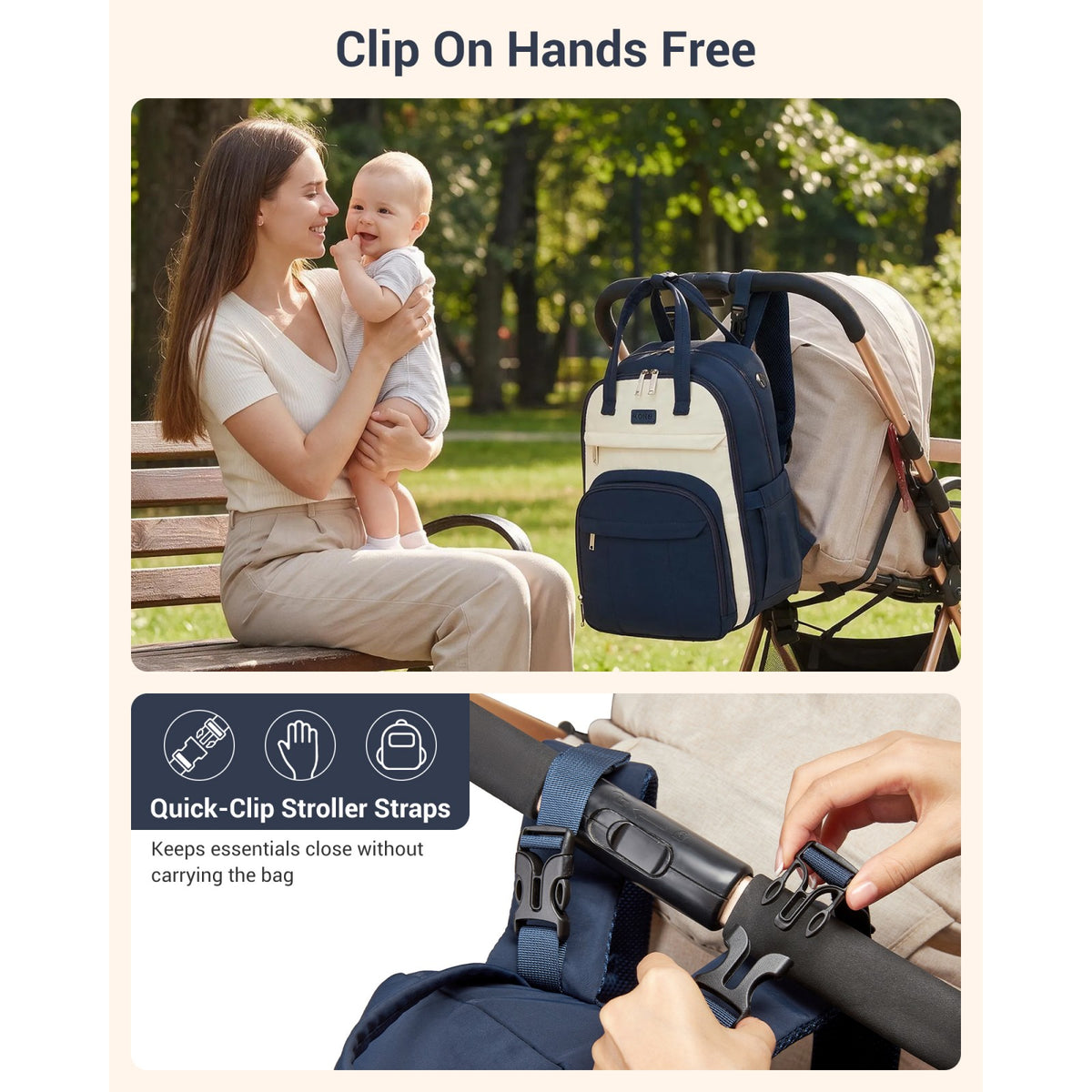 BCK2623 - Kono 2-in-1 Nappy Changing Backpack Set, Large Capacity Diaper Bag With Changing Mat - Black