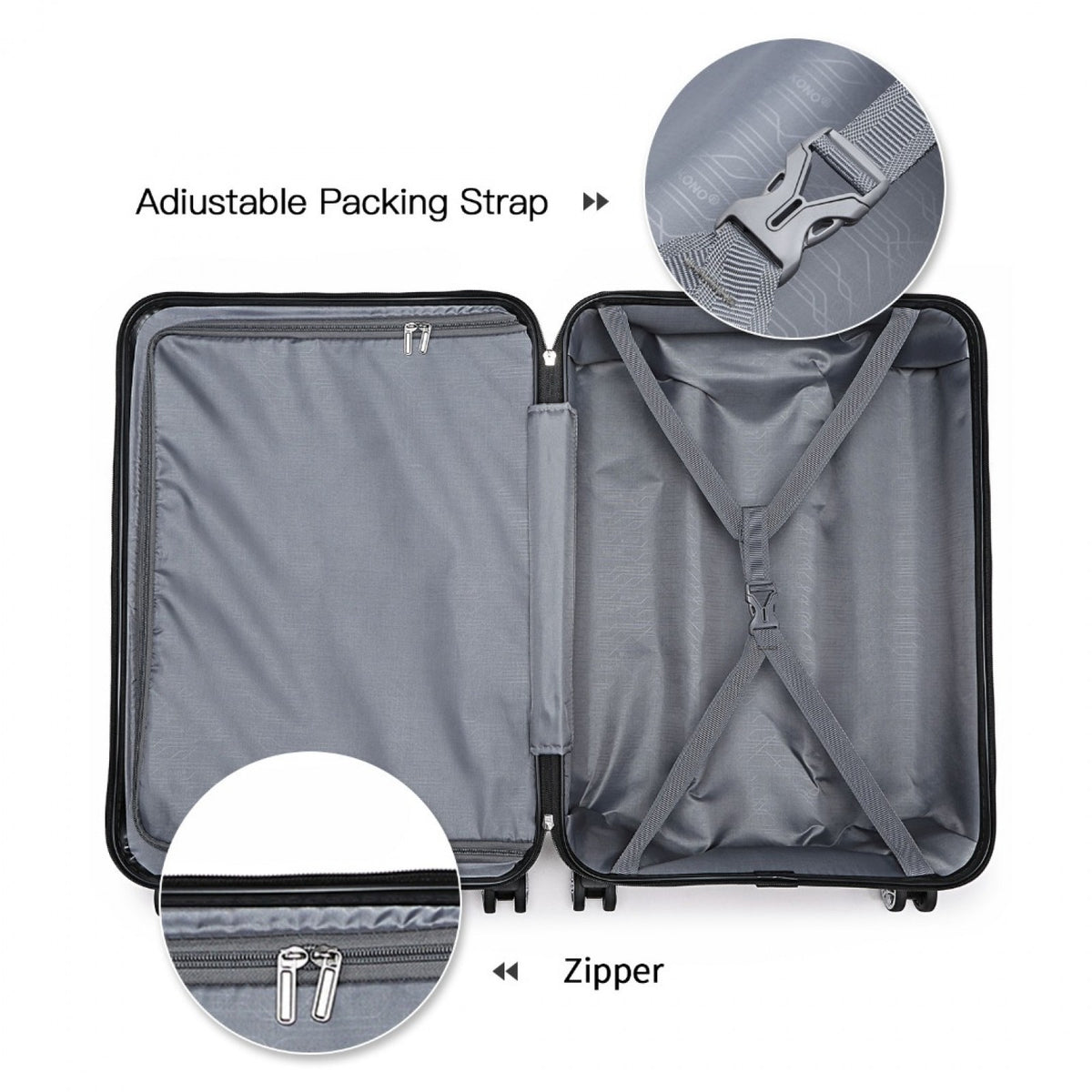 K1871-1L - Kono ABS 24 Inch Sculpted Horizontal Design Suitcase