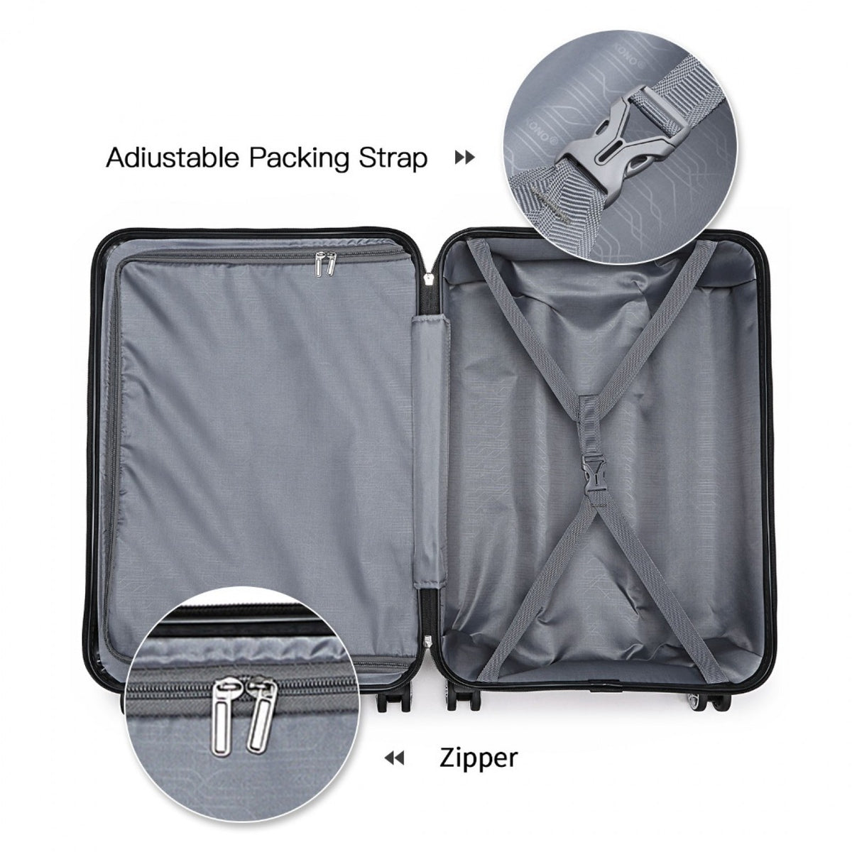 K1871-1L - Kono ABS 24 Inch Sculpted Horizontal Design Suitcase