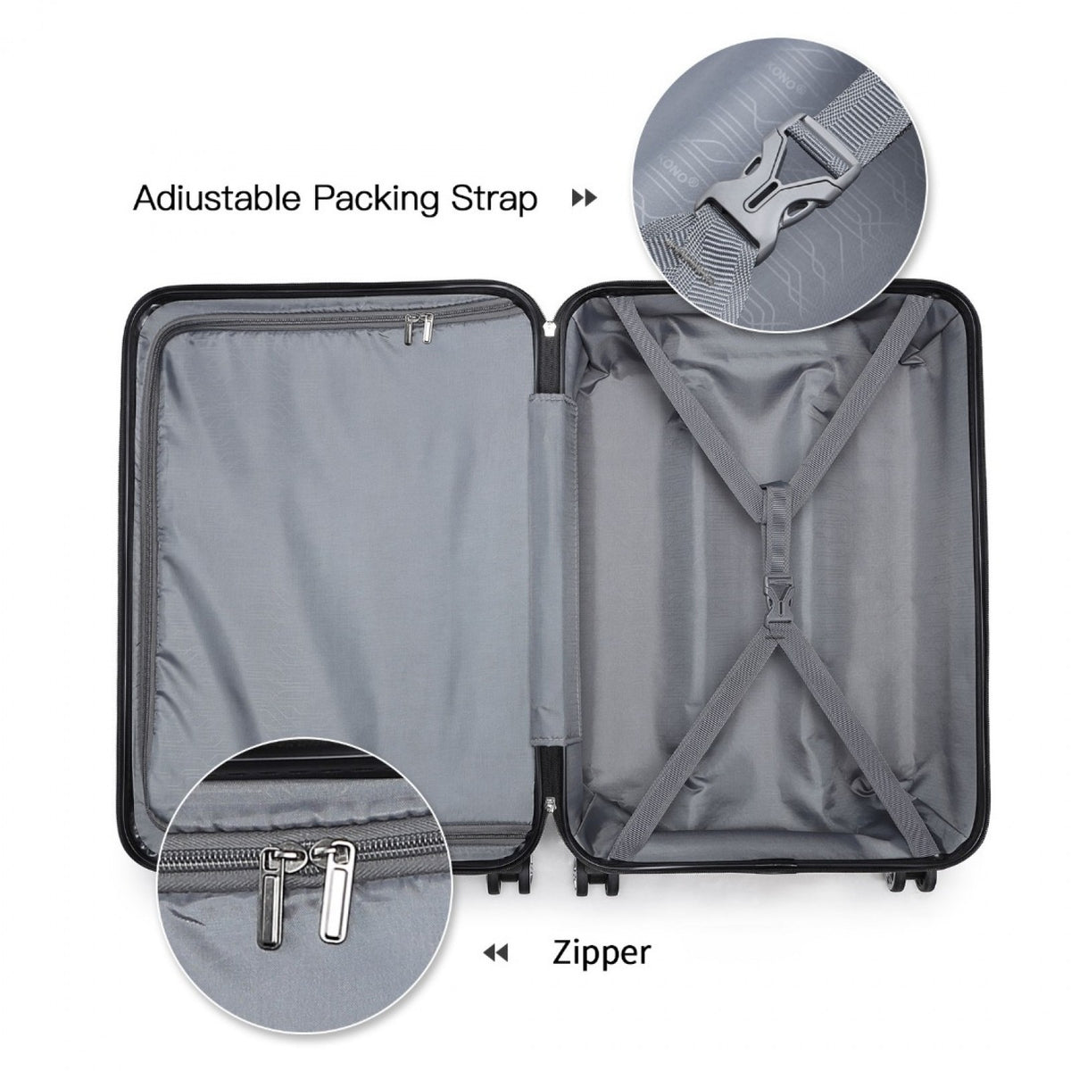 K1871-1L - Kono ABS 24 Inch Sculpted Horizontal Design Suitcase