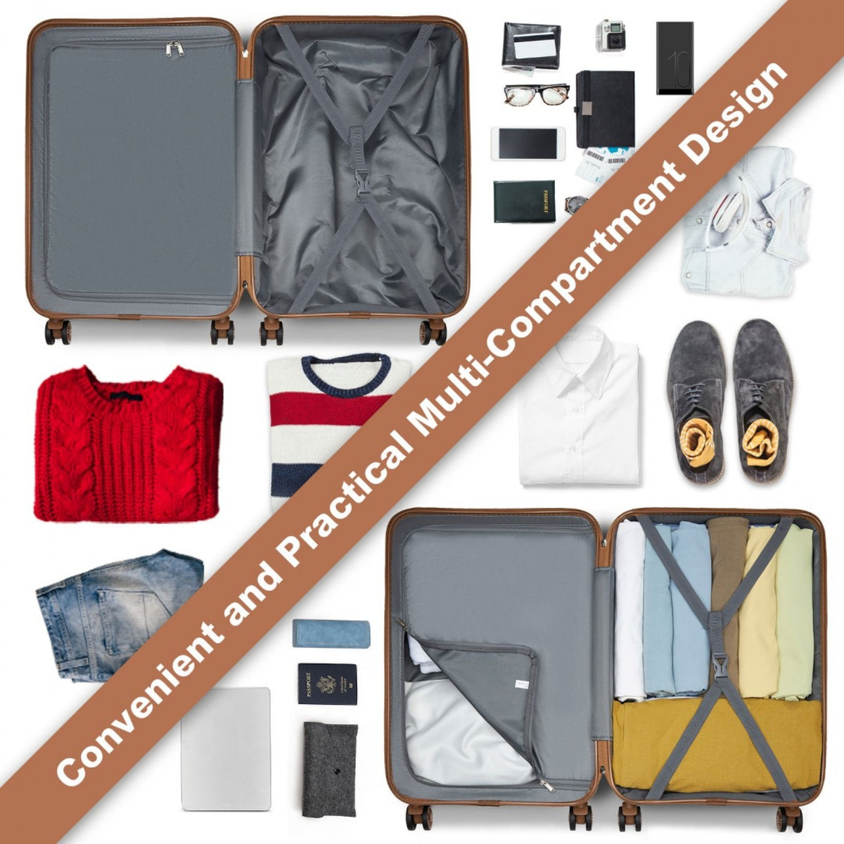 K1871-1L - Kono ABS 24 Inch Sculpted Horizontal Design Suitcase