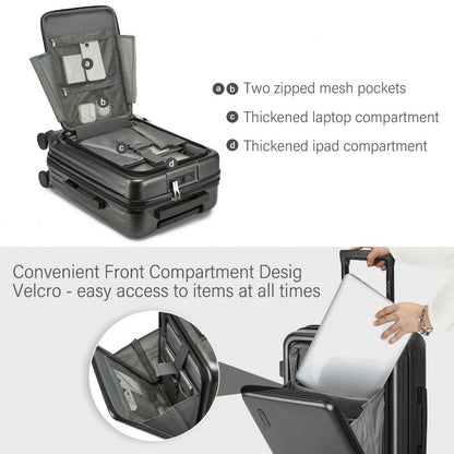 Kono 20" KSK2493 - Durable ABS+PC Carry-On Hardshell Suitcase with TSA Lock & Front Laptop Compartment