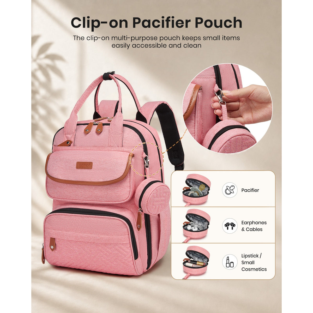 BCK2615 - Kono 3-in-1 Mummy Nappy Backpack Set with Changing Mat & Insulated Pacifier Pouch