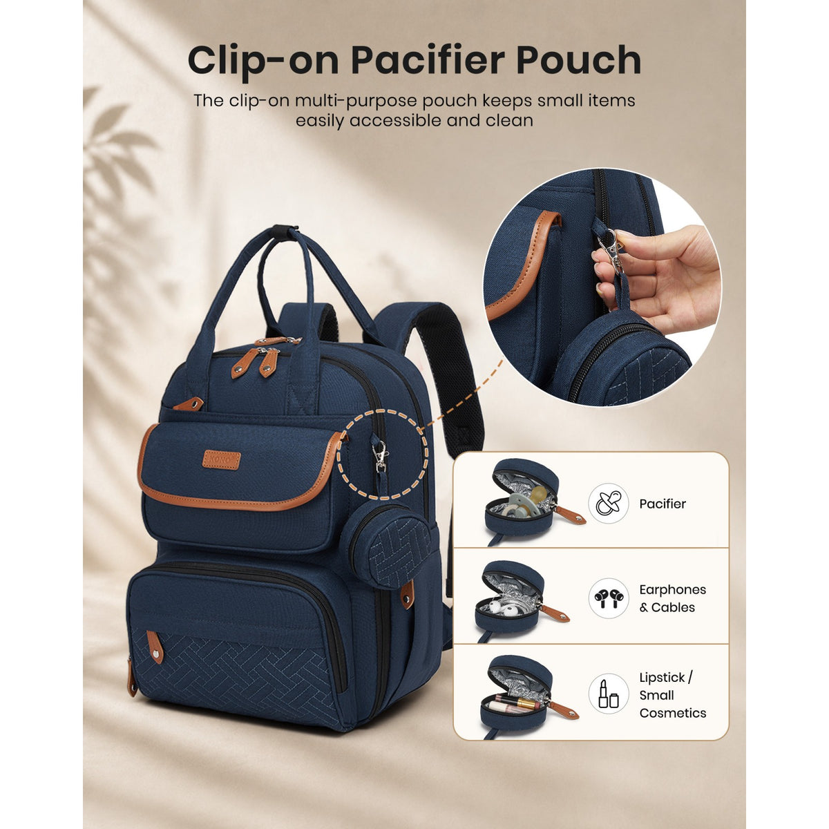 BCK2615 - Kono 3-in-1 Mummy Nappy Backpack Set with Changing Mat & Insulated Pacifier Pouch