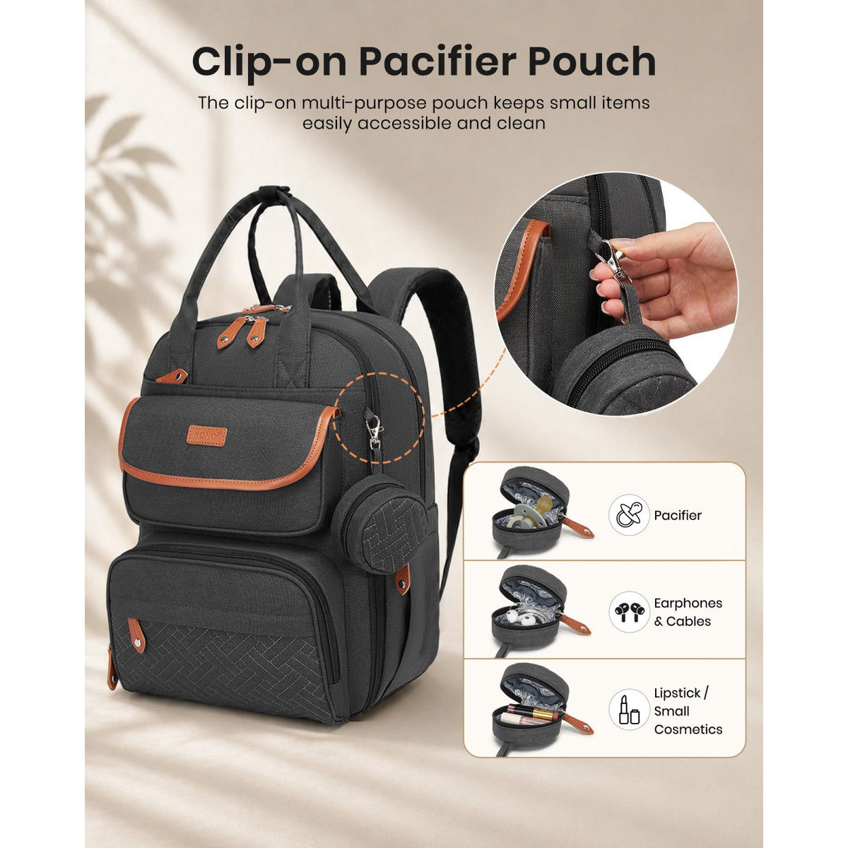 BCK2615 - Kono 3-in-1 Mummy Nappy Backpack Set with Changing Mat & Insulated Pacifier Pouch