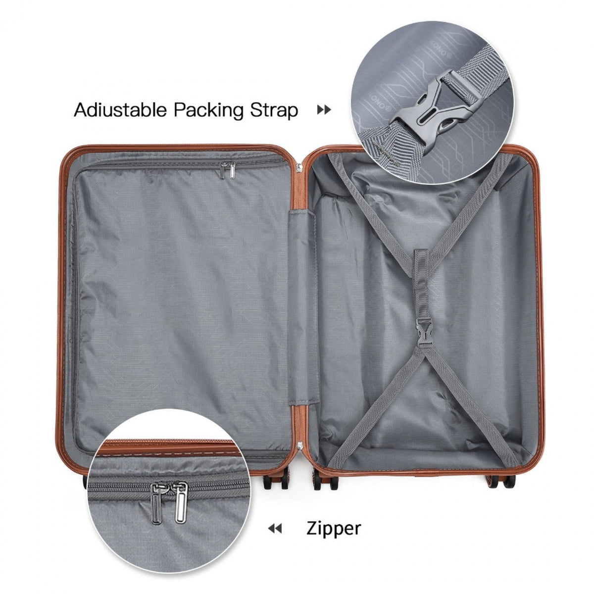 K1871-1L - Kono ABS 24 Inch Sculpted Horizontal Design Suitcase