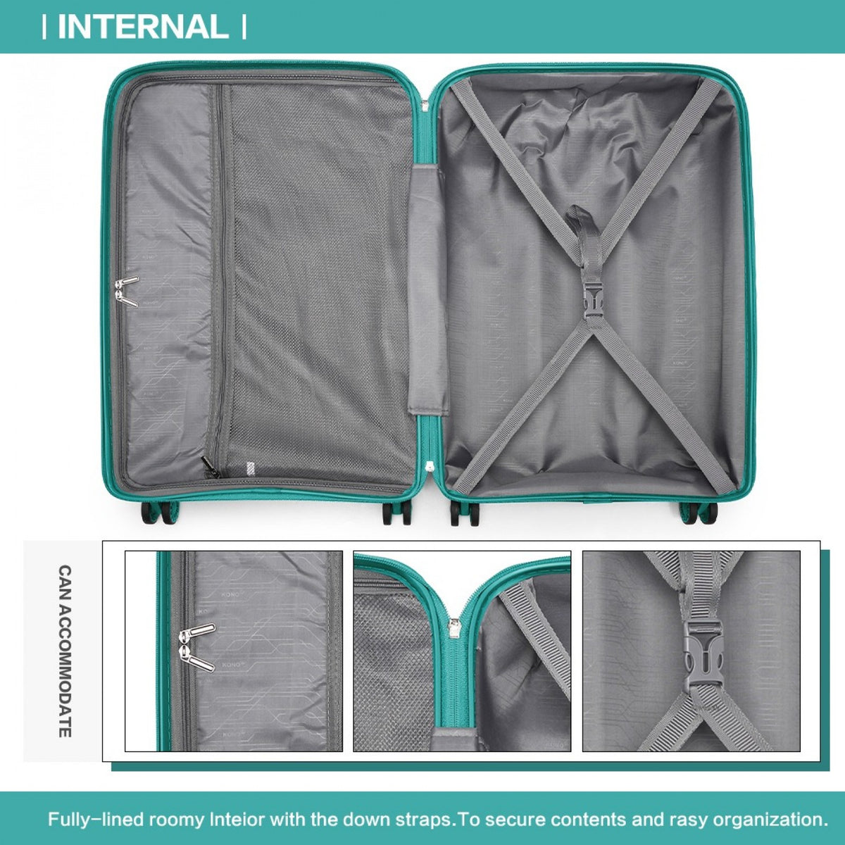 Kono 24" K2092L - Bright Hard Shell PP Suitcase - Classic Collection