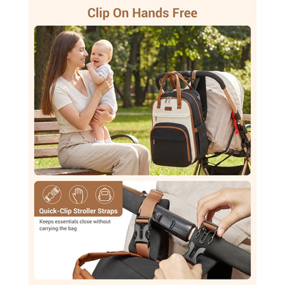 BCK2623 - Kono 2-in-1 Nappy Changing Backpack Set, Large Capacity Diaper Bag With Changing Mat - Black
