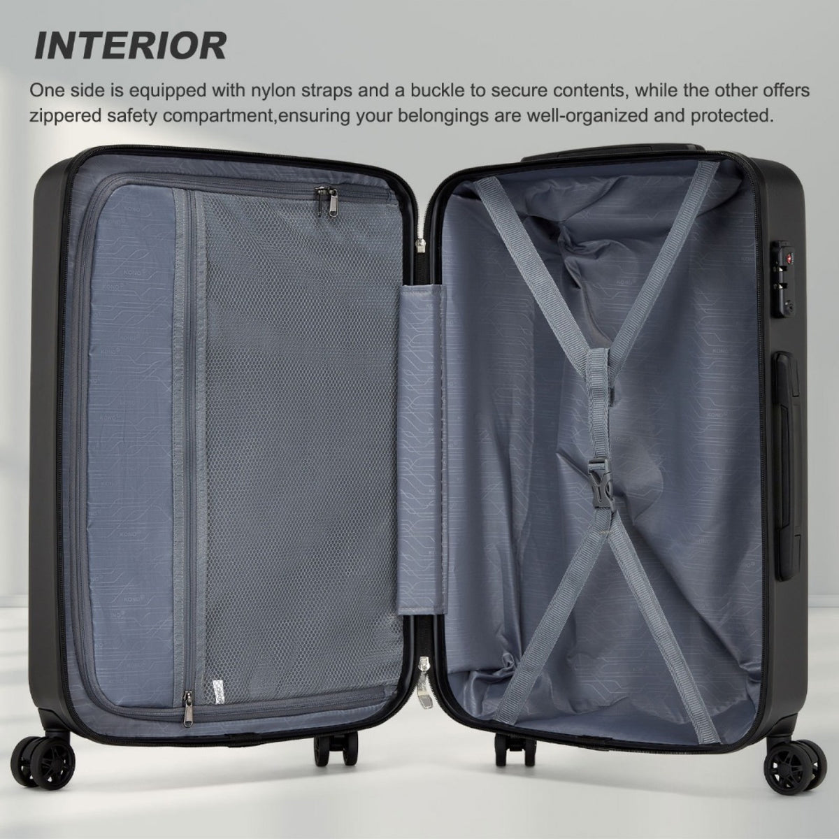 KSK2494 - Kono 28 Inch Minimalist Hard Shell ABS+PC Check-In Suitcase with TSA Lock 360° Spinner Wheels - Black
