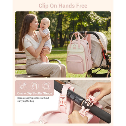 BCK2623 - Kono 2-in-1 Nappy Changing Backpack Set, Large Capacity Diaper Bag With Changing Mat - Black