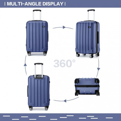 K1773-1L - Kono 24 Inch Striped ABS+PC Hard Shell Luggage with 360-Degree Spinner Wheels - Navy