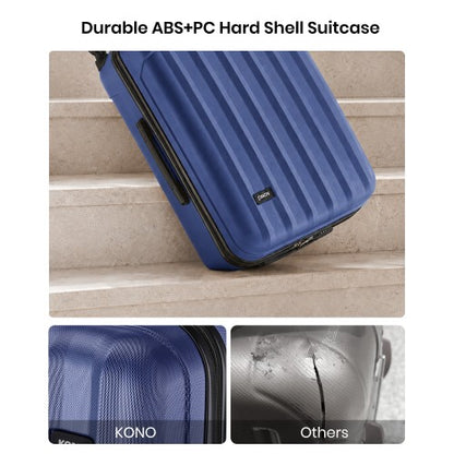 K1773-1L - Kono 24 Inch Striped ABS+PC Hard Shell Luggage with 360-Degree Spinner Wheels - Navy