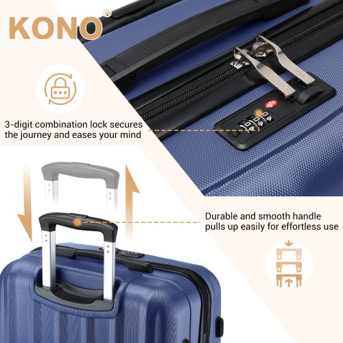 K1773-1L - Kono 24 Inch Striped ABS+PC Hard Shell Luggage with 360-Degree Spinner Wheels - Navy