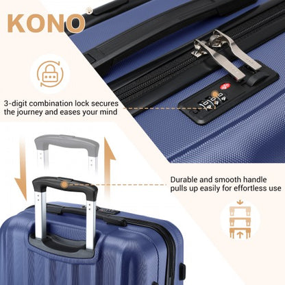 K1773-1L - Kono 24 Inch Striped ABS+PC Hard Shell Luggage with 360-Degree Spinner Wheels - Navy