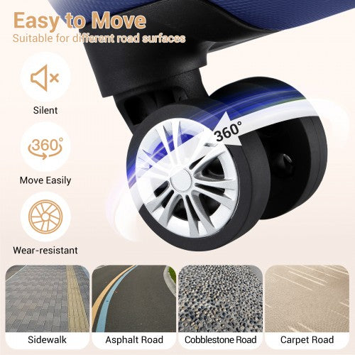 K1773-1L - Kono 24 Inch Striped ABS+PC Hard Shell Luggage with 360-Degree Spinner Wheels - Navy