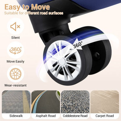 K1773-1L - Kono 24 Inch Striped ABS+PC Hard Shell Luggage with 360-Degree Spinner Wheels - Navy